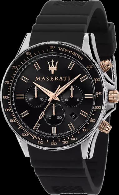 Montre Homme Maserati Sfida R8871640002 Chronographe Tachymètre Cadran Noir Bracelet Silicone Noir